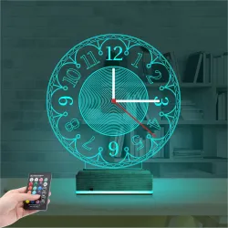 Klasik Saat Saatli 3D Lamba - Masa Gece Lambası