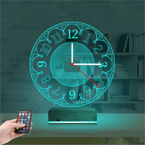 Klasik Saat Saatli 3D Lamba - Masa Gece Lambası