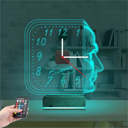 Atatürk İmza Silüet Saatli 3D Lamba - Masa Gece Lambası