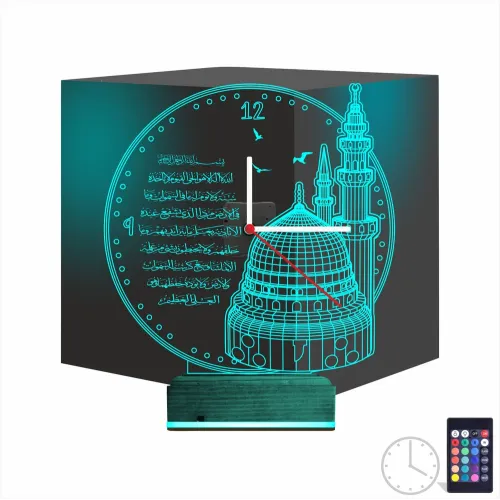 Cami Ayetel Kürsi Saatli 3D Lamba - Masa Gece Lambası