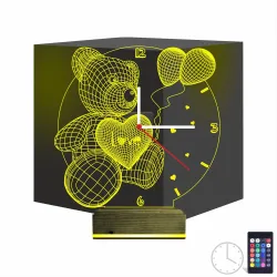 Ayıcık Balon Çocuk Odası Saatli 3D Lamba - Masa Gece Lambası