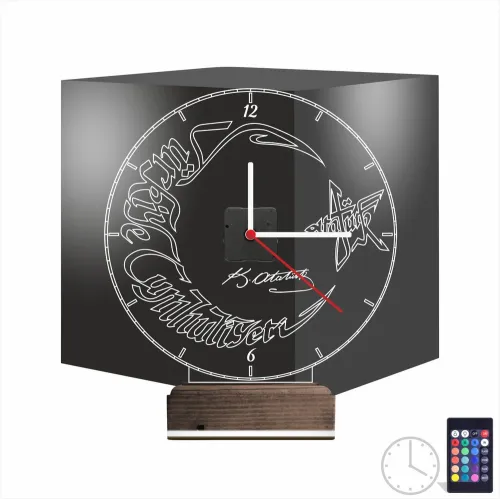 Türk Bayrağı Ay Yıldız V1 Saatli 3D Lamba - Masa Gece Lambas…