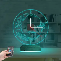 Türk Bayrağı Ay Yıldız V1 Saatli 3D Lamba - Masa Gece Lambası