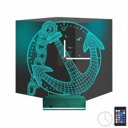 Kaptan Denizci Çapa Saatli 3D Lamba - Masa Gece Lambası