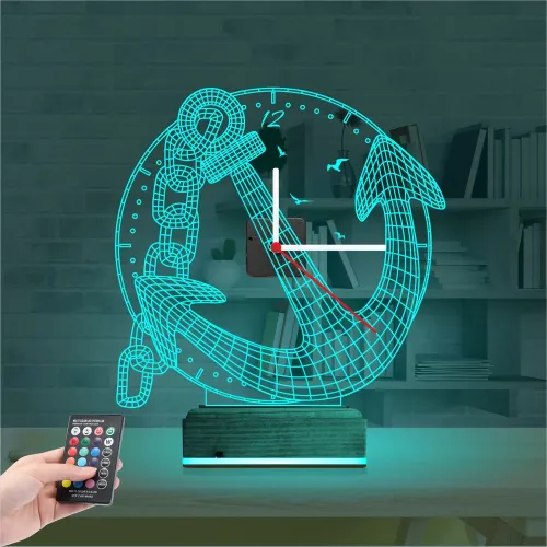Kaptan Denizci Çapa Saatli 3D Lamba - Masa Gece Lambası