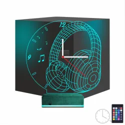 Dj Müzik Kulaklık Saatli 3D Lamba - Masa Gece Lambası