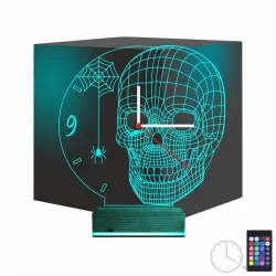 Kuru Kafa İskelet Saatli 3D Lamba - Masa Gece Lambası