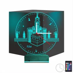 Mekke Kabe Cami Saatli 3D Lamba - Masa Gece Lambası