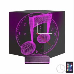 Müzik Nota Müzisyen Tasarım Saatli 3D Lamba - Masa Gece Lambası