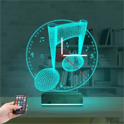 Müzik Nota Müzisyen Tasarım Saatli 3D Lamba - Masa Gece Lambası