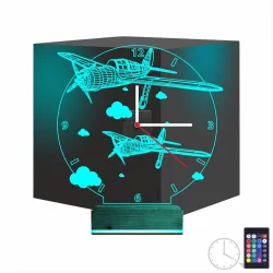 Pırpır Uçak Pilot Tasarım Saatli 3D Lamba - Masa Gece Lambası