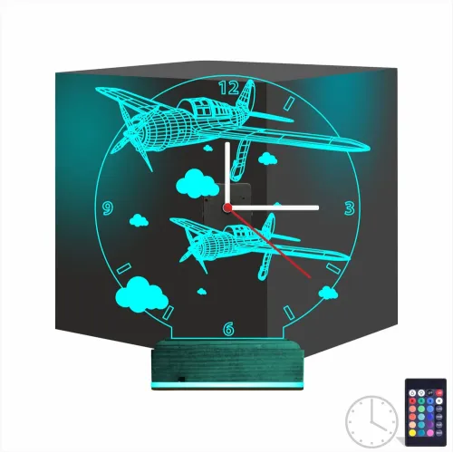 Pırpır Uçak Pilot Tasarım Saatli 3D Lamba - Masa Gece Lambas…