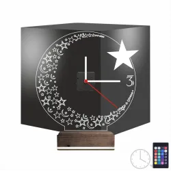 Türk Bayrağı Ay Yıldız V2 Saatli 3D Lamba - Masa Gece Lambası