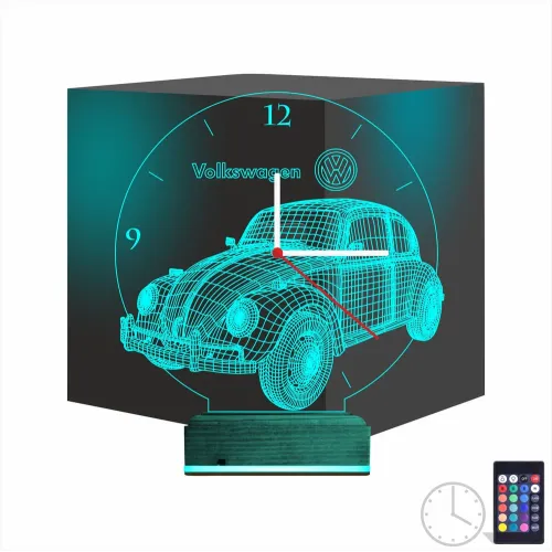 Vosvos Araba Saatli 3D Lamba - Masa Gece Lambası