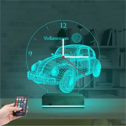 Vosvos Araba Saatli 3D Lamba - Masa Gece Lambası