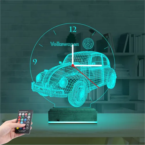 Vosvos Araba Saatli 3D Lamba - Masa Gece Lambası