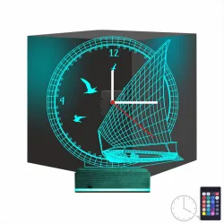 Gemici Kaptan Denizci Yelkenli V1 Saatli 3D Lamba - Masa Gece Lambası