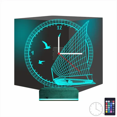 Gemici Kaptan Denizci Yelkenli V1 Saatli 3D Lamba - Masa Gec…