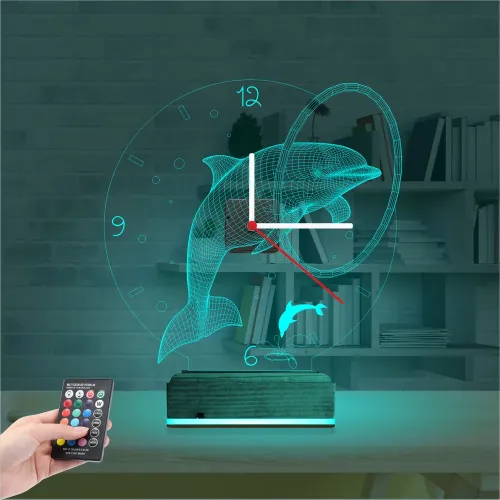 Yunus Balığı V1 Saatli 3D Lamba - Masa Gece Lambası
