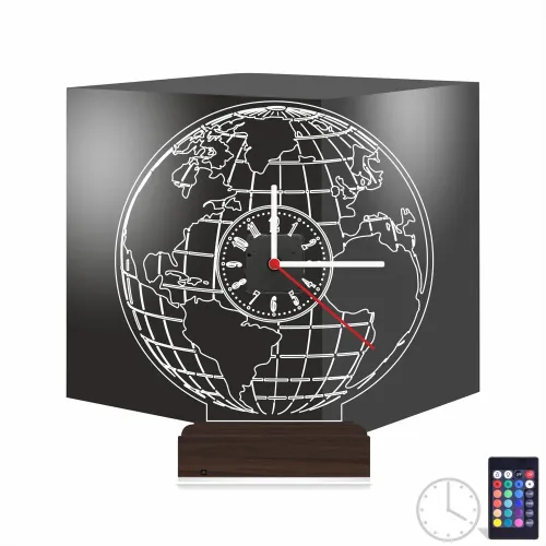 Dünya Tasarım Saatli 3D Lamba - Masa Gece Lambası