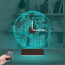Dünya Tasarım Saatli 3D Lamba - Masa Gece Lambası