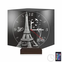 Eyfel Kulesi Paris Saatli 3D Lamba - Masa Gece Lambası