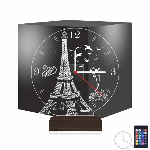 Eyfel Kulesi Paris Saatli 3D Lamba - Masa Gece Lambası