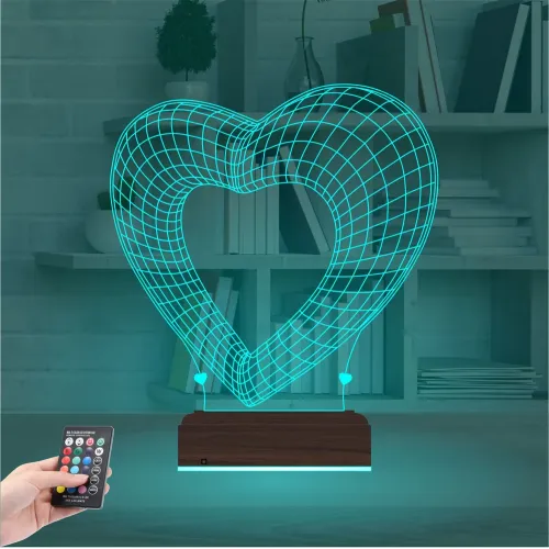 Sevgiliye Hediye Sade Balon Kalp Kutlama 3D Lamba - Masa Gece Lambası