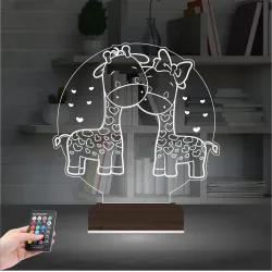 Zürafa Kalp Çocuk Odası 3D Lamba - Masa Gece Lambası
