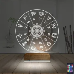 Astroloji Burç Lotus 3D Lamba - Masa Gece Lambası