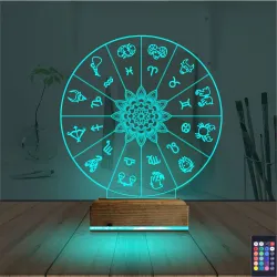 Astroloji Burç Lotus 3D Lamba - Masa Gece Lambası