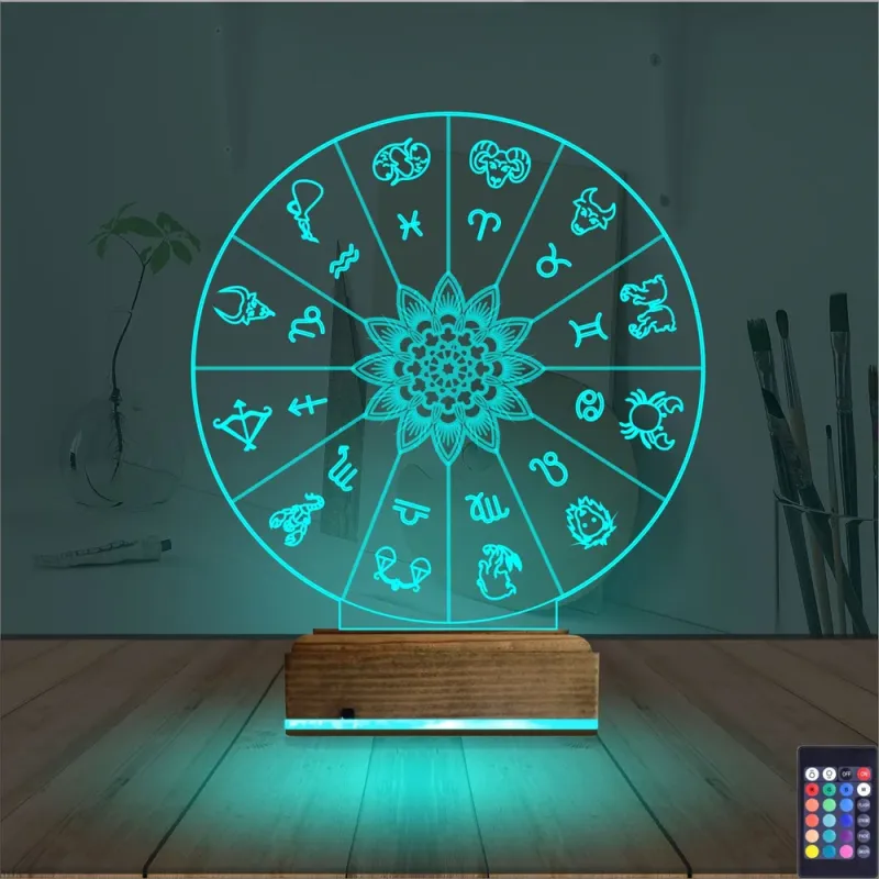 Astroloji Burç Lotus 3D Lamba - Masa Gece Lambası