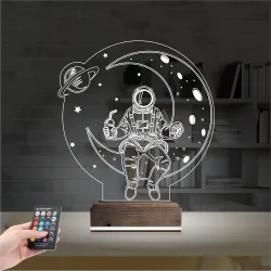 Astronot Ay Gezegen 3D Lamba - Masa Gece Lambası