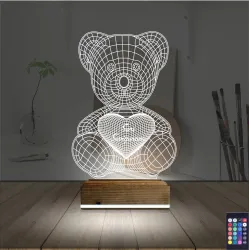Ayıcık Kalp Seni Seviyorum 3D Lamba - Masa Gece Lambası