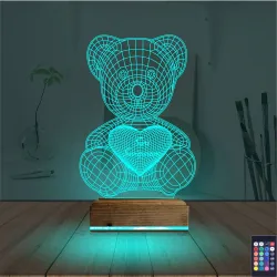 Ayıcık Kalp Seni Seviyorum 3D Lamba - Masa Gece Lambası