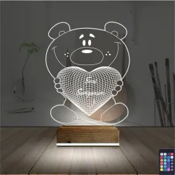 Ayıcık Kalp Seni Seviyorum 3D Lamba - Masa Gece Lambası