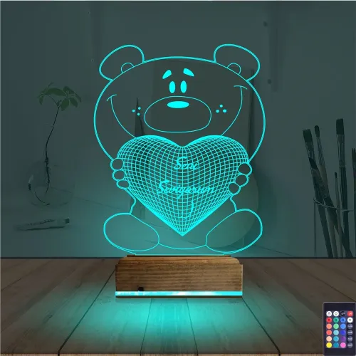 Ayıcık Kalp Seni Seviyorum 3D Lamba - Masa Gece Lambası