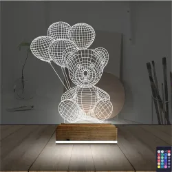 Ayıcık Balon 3D Lamba - Masa Gece Lambası