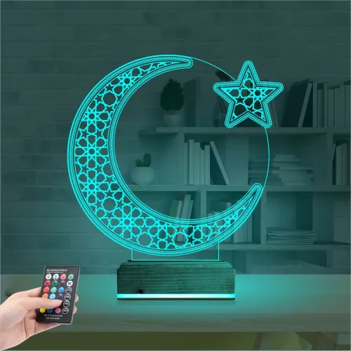 Ay Yıldız Türk Bayrağı 3D Lamba - Masa Gece Lambası