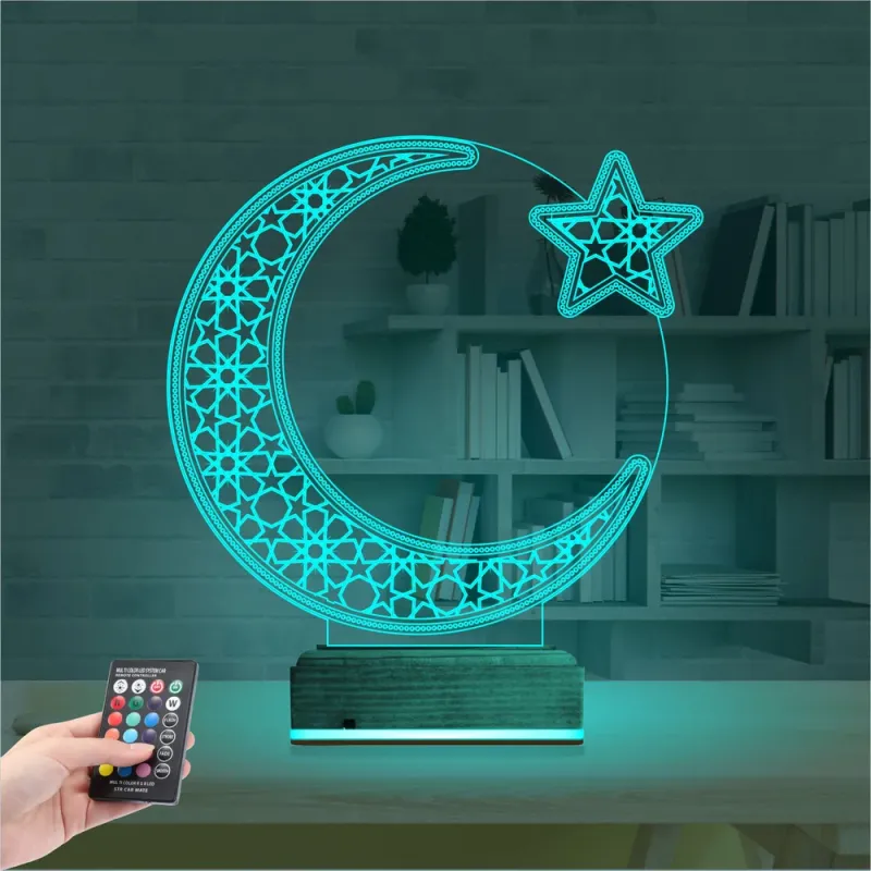 Ay Yıldız Türk Bayrağı 3D Lamba - Masa Gece Lambası