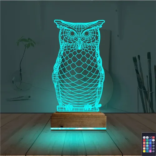 Baykuş Tasarım 3D Lamba - Masa Gece Lambası