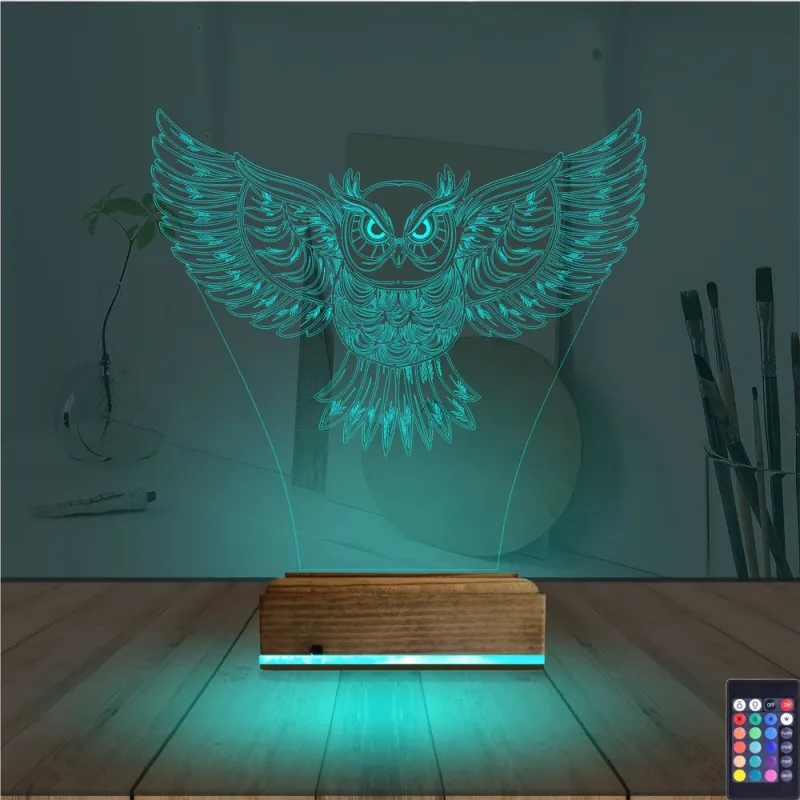 Baykuş Tasarım 3D Lamba - Masa Gece Lambası