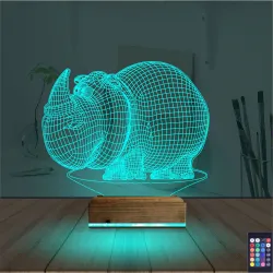 Gergedan 3D Lamba - Masa Gece Lambası
