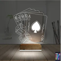 İskambil Kağıdı Zar 3D Lamba - Masa Gece Lambası