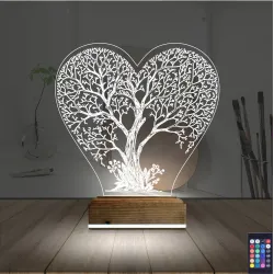 Hayat Ağacı Kalp Ağaç 3D Lamba - Masa Gece Lambası