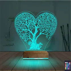 Hayat Ağacı Kalp Ağaç 3D Lamba - Masa Gece Lambası
