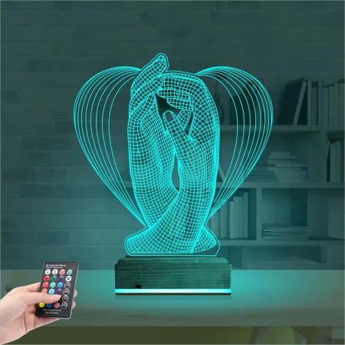 Kalp El Sevgiliye Hediye 3D Lamba - Masa Gece Lambası