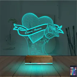 Kalp Gül Canım Annem Anneler Günü 3D Lamba - Masa Gece Lambası
