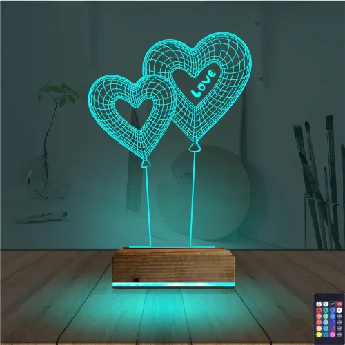 Balon Kalp Love Sevgiliye Hediye 3D Lamba - Masa Gece Lambası