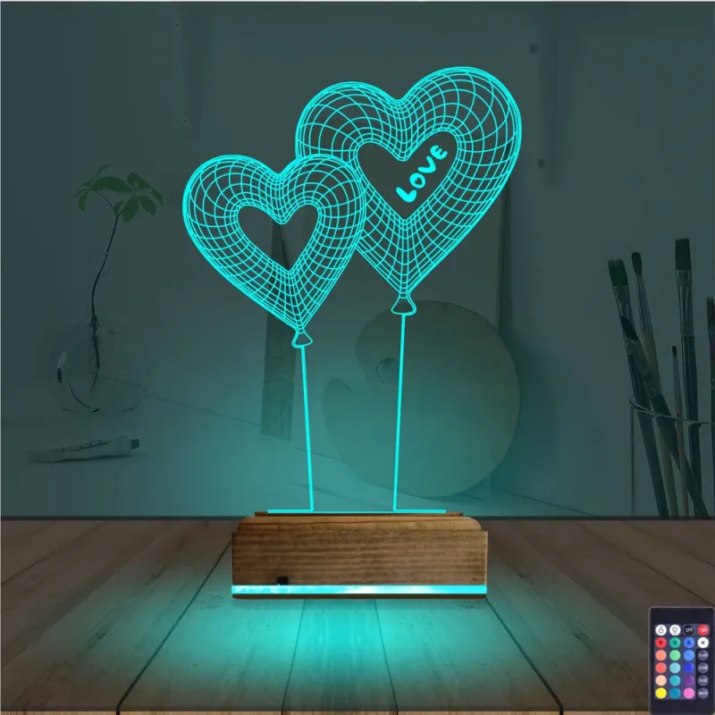 Balon Kalp Love Sevgiliye Hediye 3D Lamba - Masa Gece Lambası